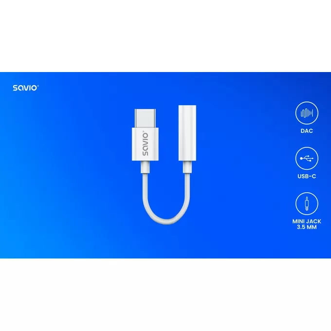 Savio Adapter USB-C - Mini Jack 3,5 mm, Samsung, AK-52