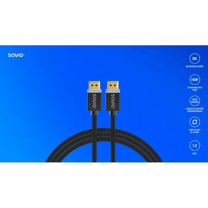 Savio Kabel DisplayPort (M) v1.4, 1m, CL-165