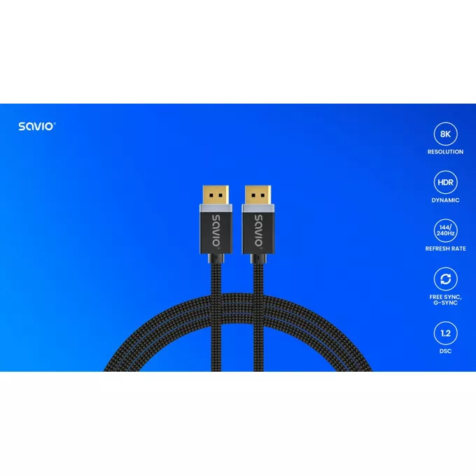 Savio Kabel DisplayPort (M) v1.4, 1m, CL-165