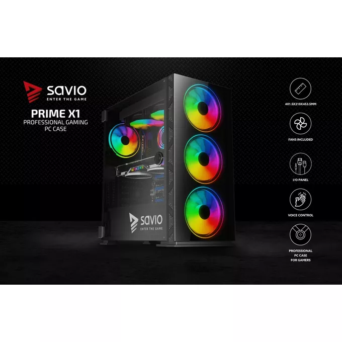 Savio Obudowa komputerowa, ARGB, Glass, Prime X1