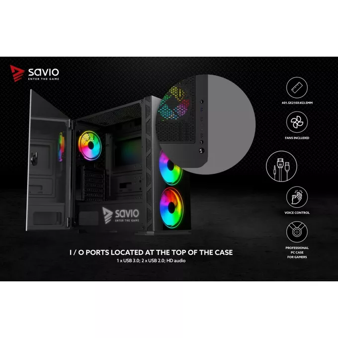Savio Obudowa komputerowa, ARGB, Glass, Prime X1
