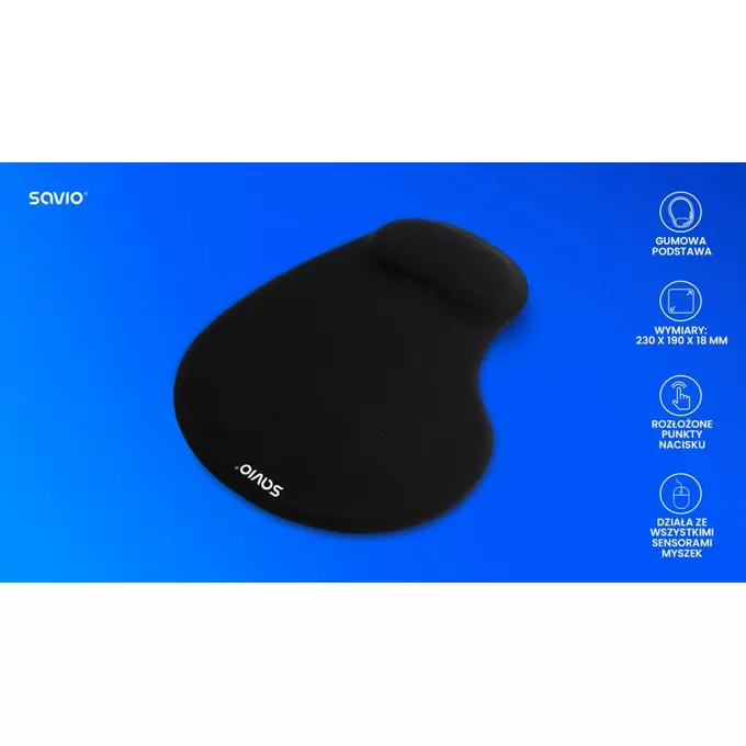 Savio Podkładka żelowa pod mysz czarna SAVIO MP-01B