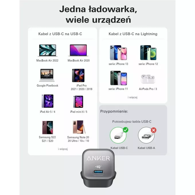Anker Ładowarka 511 Nano III 30W GaN USB-C biała