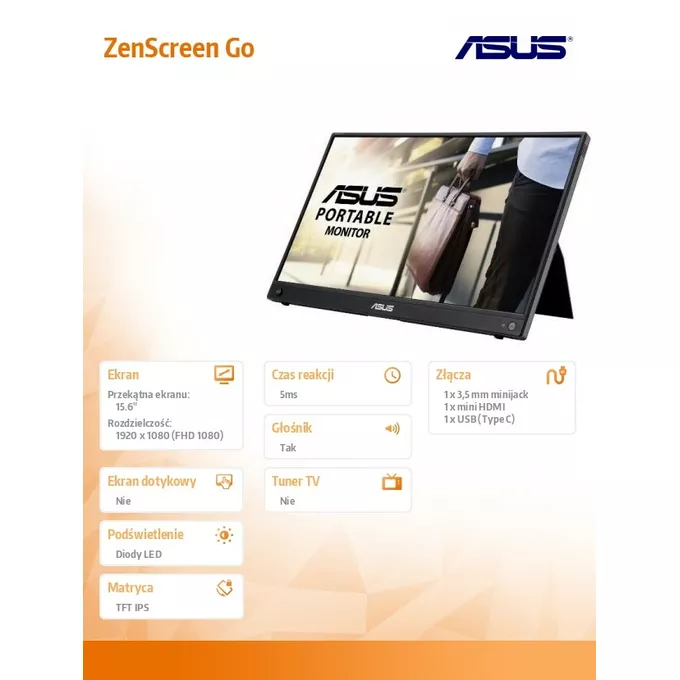 Asus Monitor ZenScreen Go 15.6 cala  MB16AWP