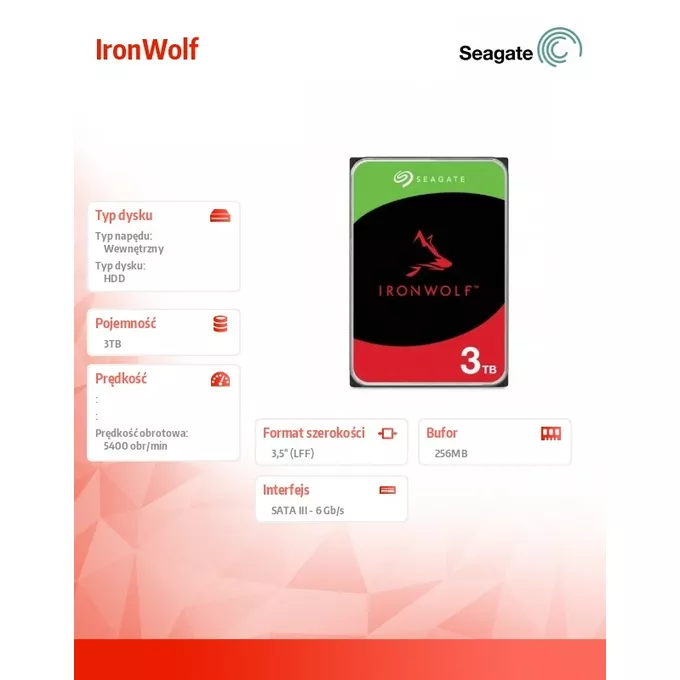 Seagate Dysk IronWolf 3TB 3.5'' 256MB ST3000VN006