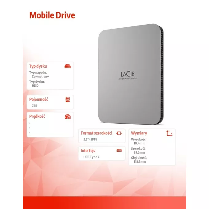 LaCie Dysk przenośny 2TB USB-C STLP2000400