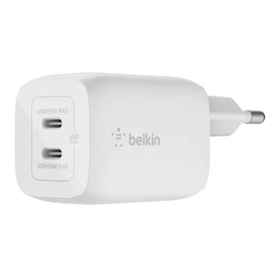 Belkin Podwójna ładowarka ścienna USB-C GaN z PPS 65 W Biała