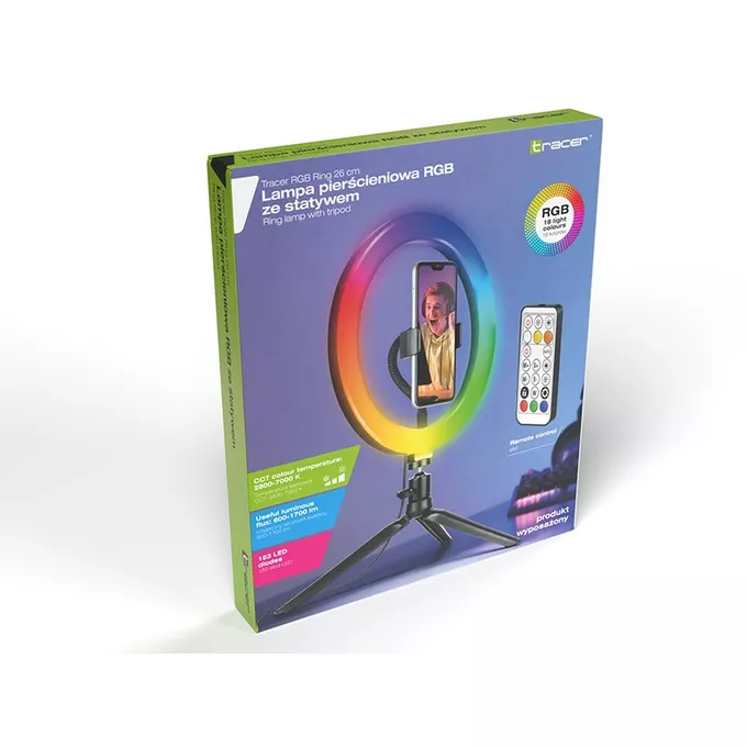 Tracer Lampa pierścieniowa RGB RING 26 cm ze statywem
