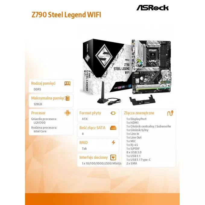 ASRock Płyta główna Z790 Steel Legend WIFI S1700 4DDR5 USB 3.2 ATX
