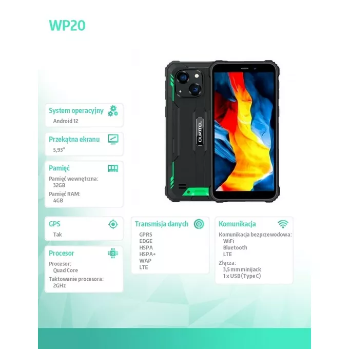 OUKITEL Smartfon WP20 4/32GB 6300 mAh DualSIM zielony