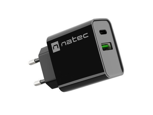 Фото - Зарядний пристрій NATEC Ładowarka sieciowa Ribera 1x USB-A + 1x USB-C 20W Czarna 121354 