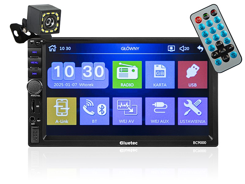 BLOW Radio samochodowe BC9000 2DIN 7 cali RDS USB microSD 4x50W kamera cofania