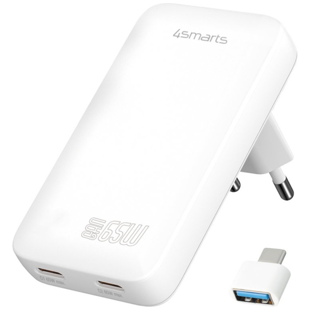 4smarts FlatPlug Slim Dual 65W GaN 2xUSB-C Biały