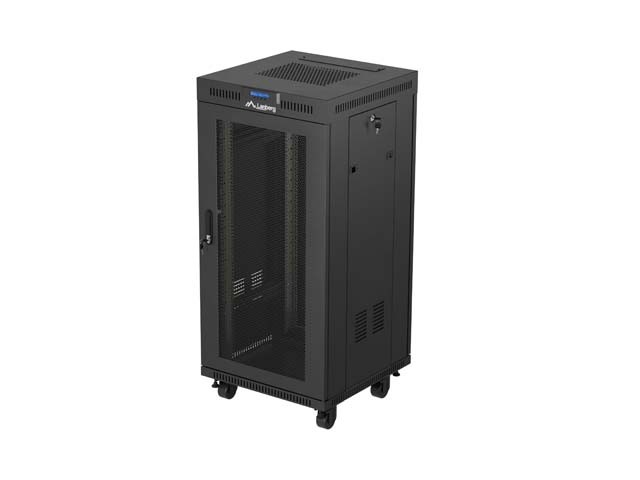 Lanberg Szafa instalacyjna rack stojąca 19" 24U 600x600 czarna drzwi perforowane LCD (Flat pack) V2
